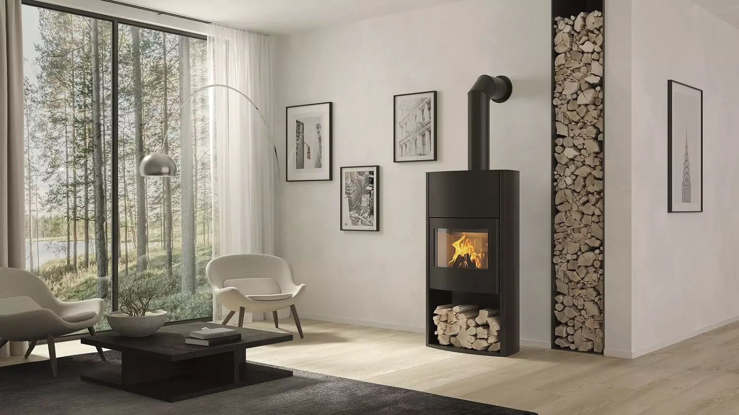 Kaminofen Cera Genius schwarz mit Holzfach